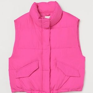 H&M Stand-Up Collar Puffer Vest Hot Pink